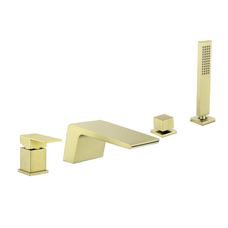 Brushed Gold Single-Handle Waterfall Tub Faucet with Hand Shower
