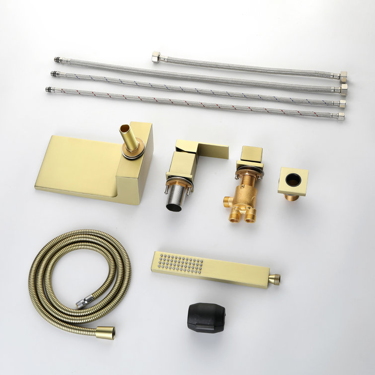Brushed Gold Single-Handle Waterfall Tub Faucet with Hand Shower
