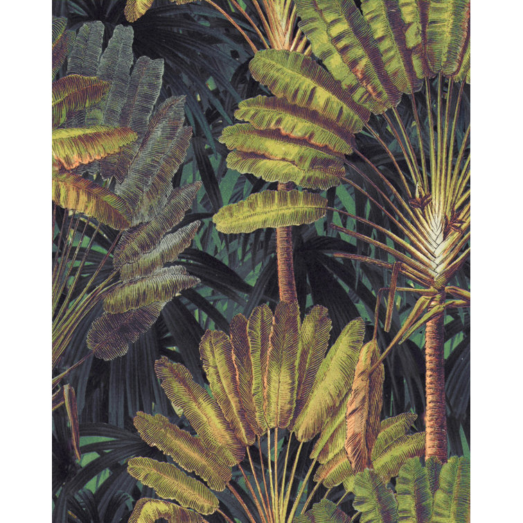 Green and Brown Textured Matte Tropical Palm Wallpaper Roll