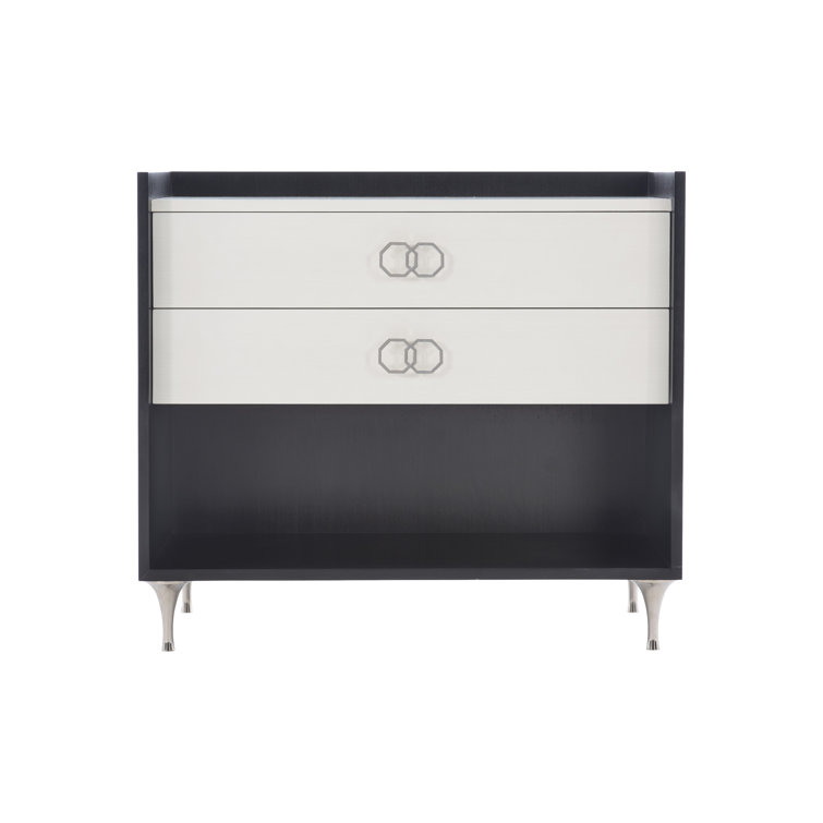 Elegant Transitional 2-Drawer Nightstand in Black and White