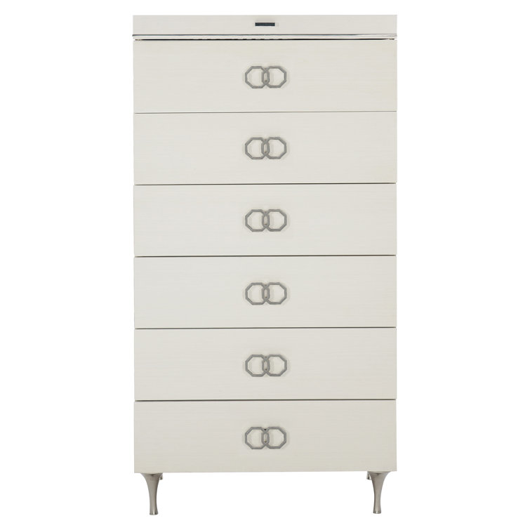 Eggshell White & Black 6-Drawer Tall Dresser with Silver Accents
