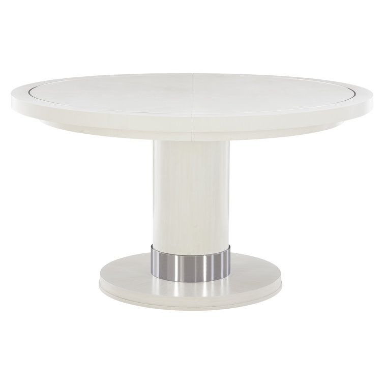 Eggshell White & Chrome 54" Round Extendable Dining Table