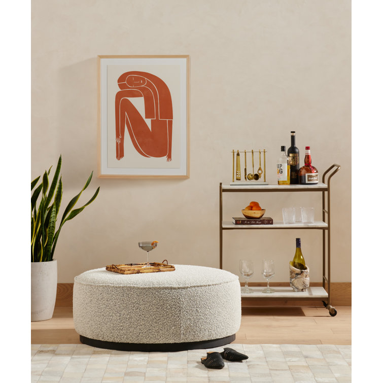Sinclair 36" Cream Round Ottoman with Distressed Natural Base