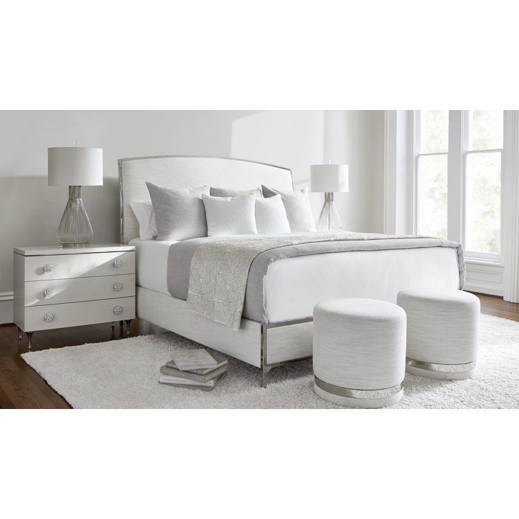 Transitional White 3-Drawer Nightstand with Polished Stainless Steel Accents