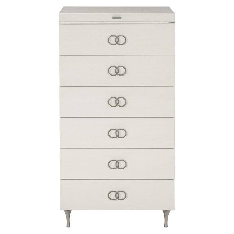 Eggshell White & Black 6-Drawer Tall Dresser with Silver Accents