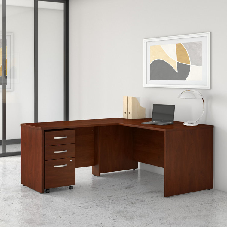 Modern White Executive Corner Desk with Filing Drawer, 59"x71"
