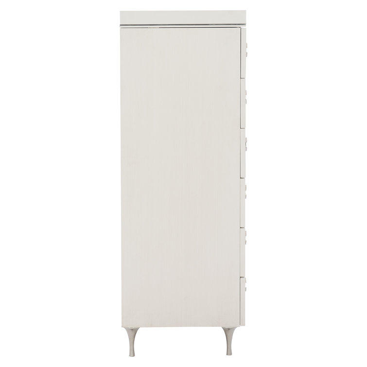 Eggshell White & Black 6-Drawer Tall Dresser with Silver Accents