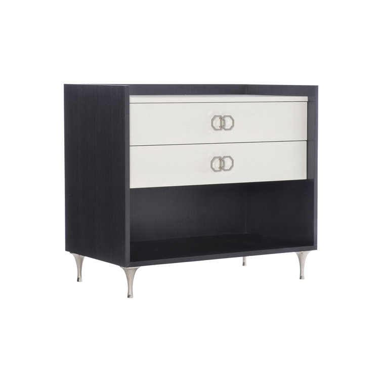 Elegant Transitional 2-Drawer Nightstand in Black and White