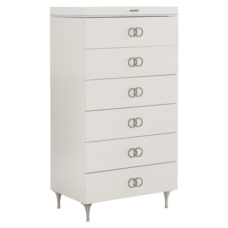 Eggshell White & Black 6-Drawer Tall Dresser with Silver Accents