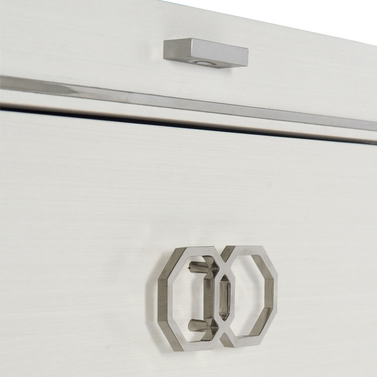 Eggshell White & Black 6-Drawer Tall Dresser with Silver Accents