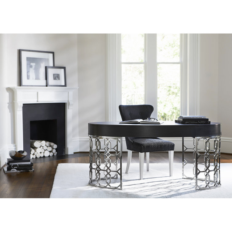 Black Wood Transitional Writing Desk with Drawer