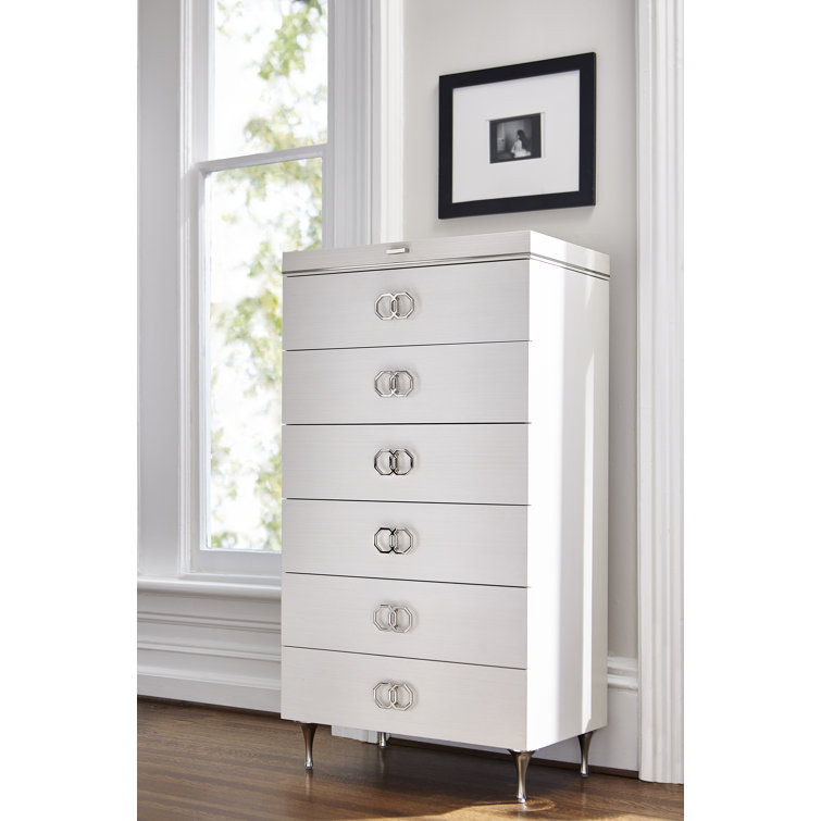 Eggshell White & Black 6-Drawer Tall Dresser with Silver Accents