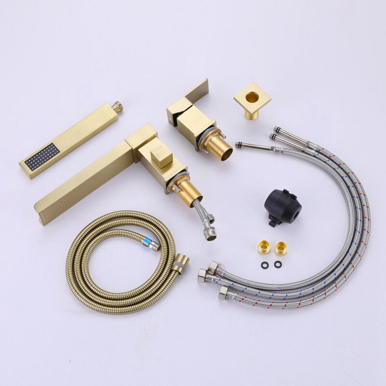 Brushed Gold Waterfall Roman Tub Faucet with Hand Shower