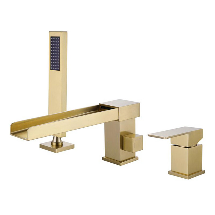 Brushed Gold Waterfall Roman Tub Faucet with Hand Shower