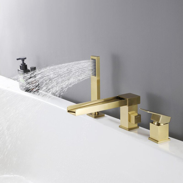 Brushed Gold Waterfall Roman Tub Faucet with Hand Shower