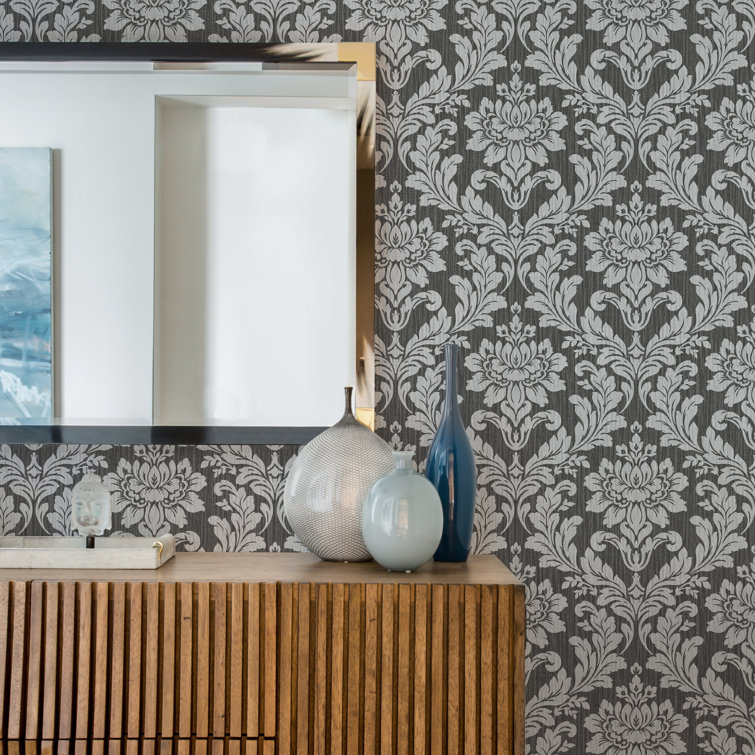 Silver Damask 3D Washable Wallpaper Roll