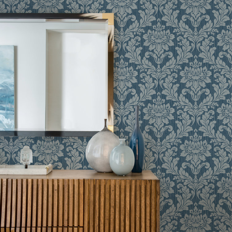 Galois Blue Damask Vinyl Wallpaper Roll