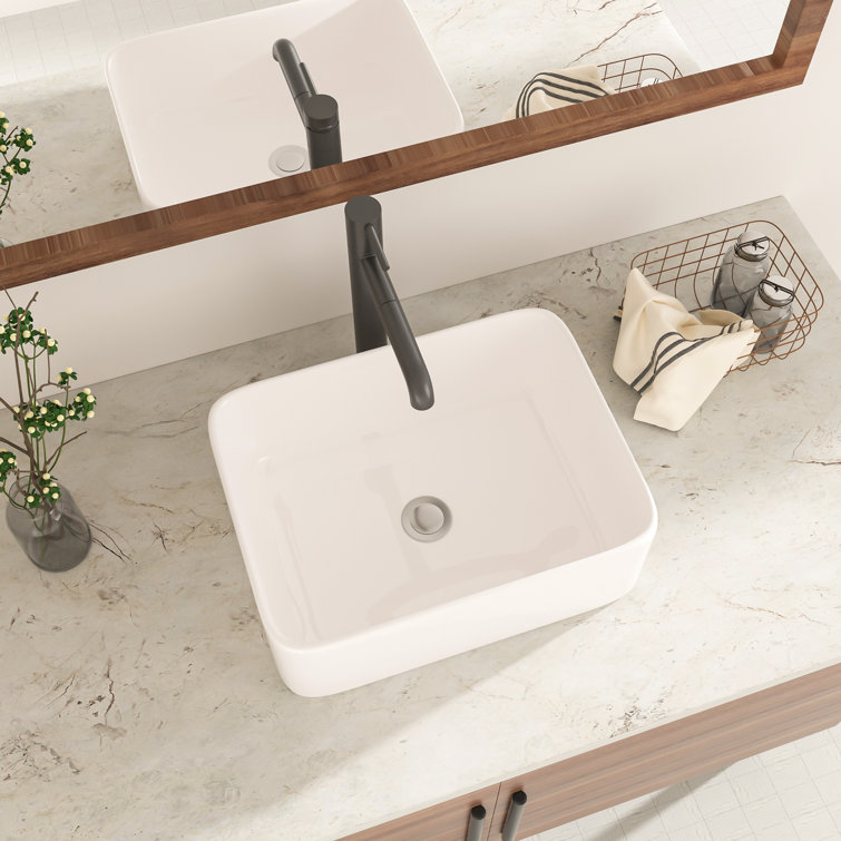 16" x 12" White Ceramic Rectangular Above-Counter Vessel Sink