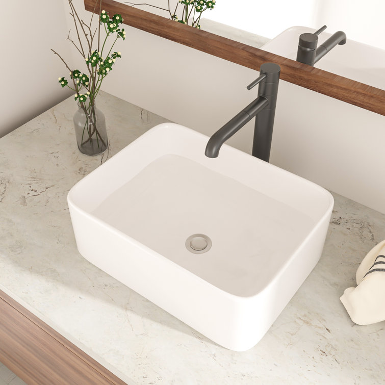 16" x 12" White Ceramic Rectangular Above-Counter Vessel Sink