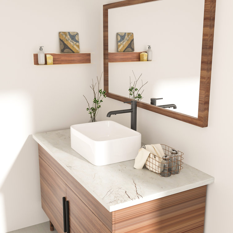16" x 12" White Ceramic Rectangular Above-Counter Vessel Sink