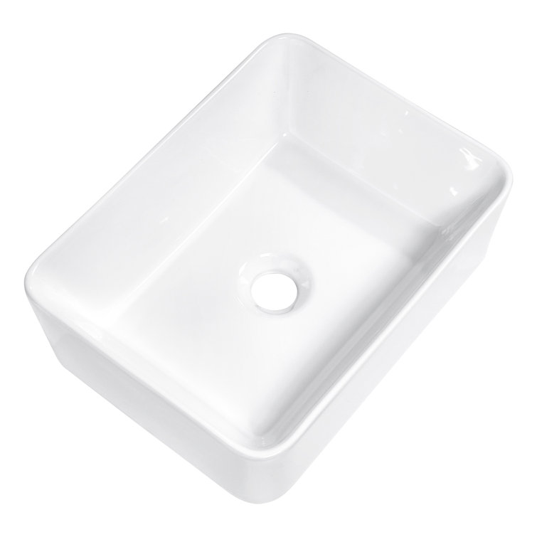 16" x 12" White Ceramic Rectangular Above-Counter Vessel Sink