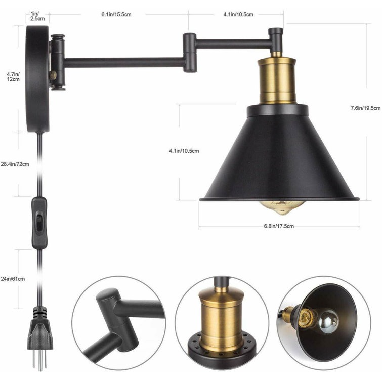 Bronze and Black Swing Arm Plug-In Wall Sconce Set
