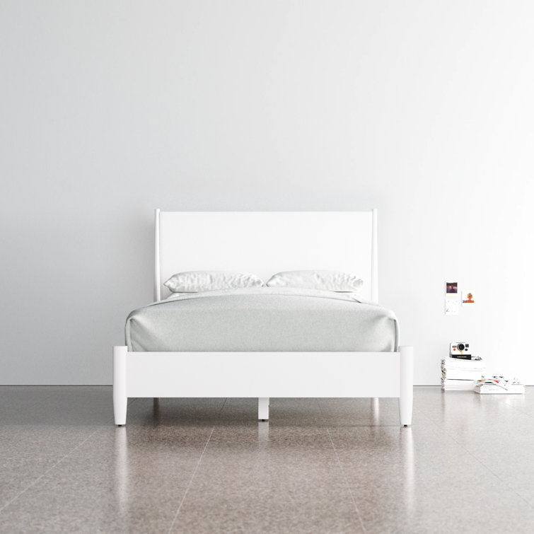 King-Sized Mid-Century Modern White Wood Panel Bed