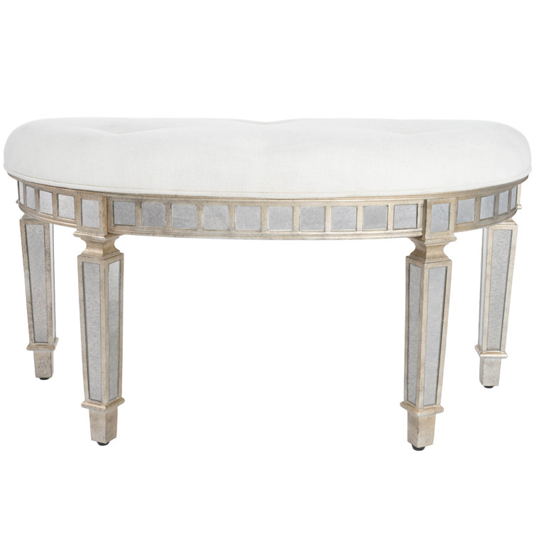 Garbo Mirrored Demilune Bench with Tufted Seat