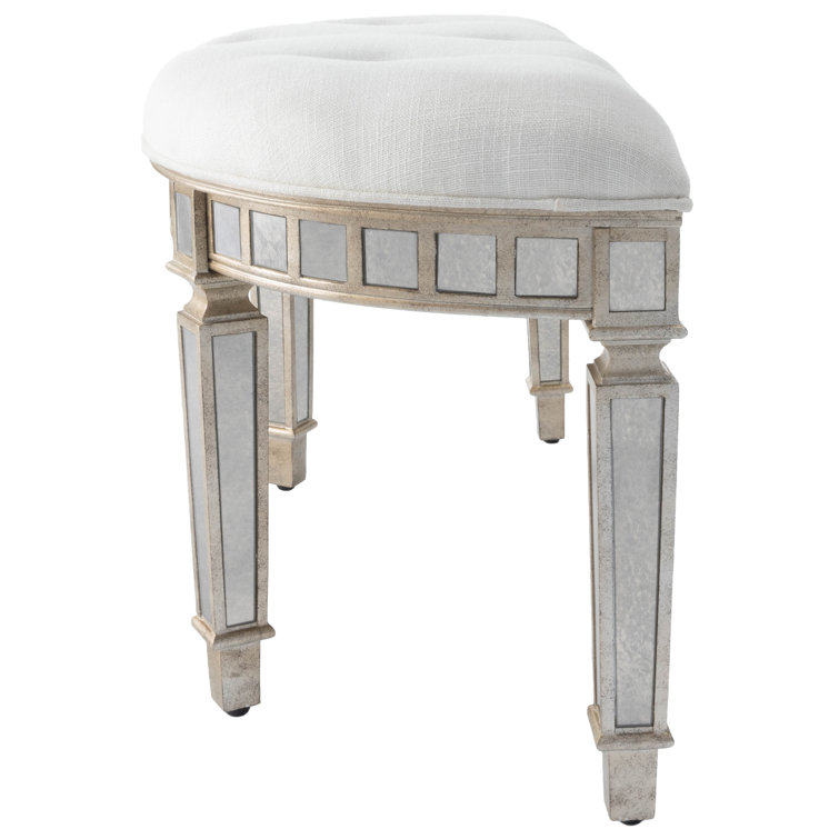 Garbo Mirrored Demilune Bench with Tufted Seat
