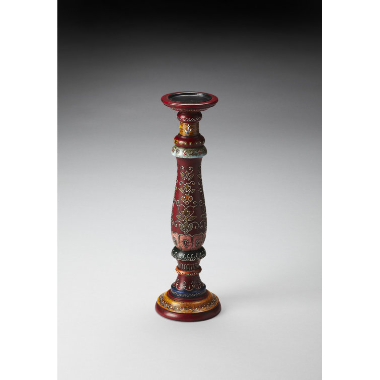 Meadow Traditional Hand-Painted Red Wooden Candle Holder
