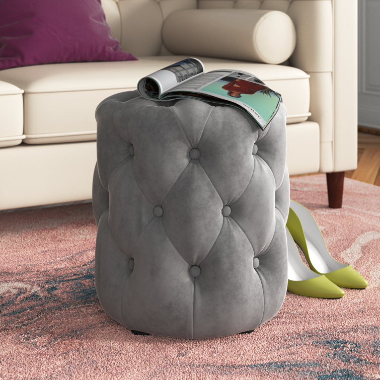 Amour 15.5'' Gray Performance Velvet Tufted Round Ottoman