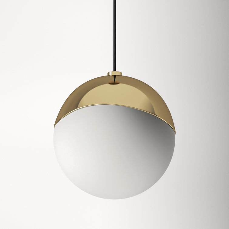 Polished Brass and Frosted Glass Globe Pendant Light