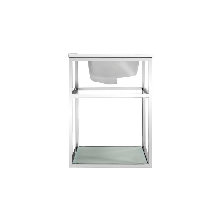 Pierre 35.4'' Chrome Metal Frame Single Bathroom Vanity with Glass Shelves