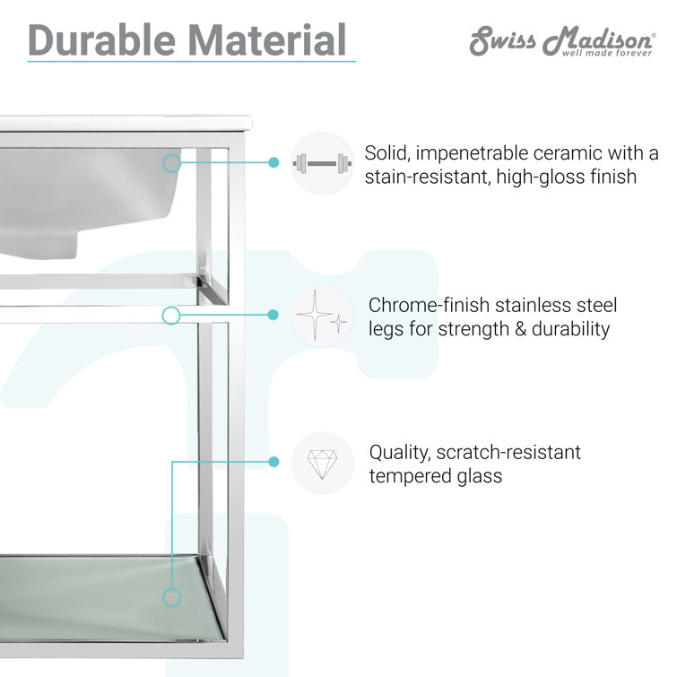 Pierre 35.4'' Chrome Metal Frame Single Bathroom Vanity with Glass Shelves