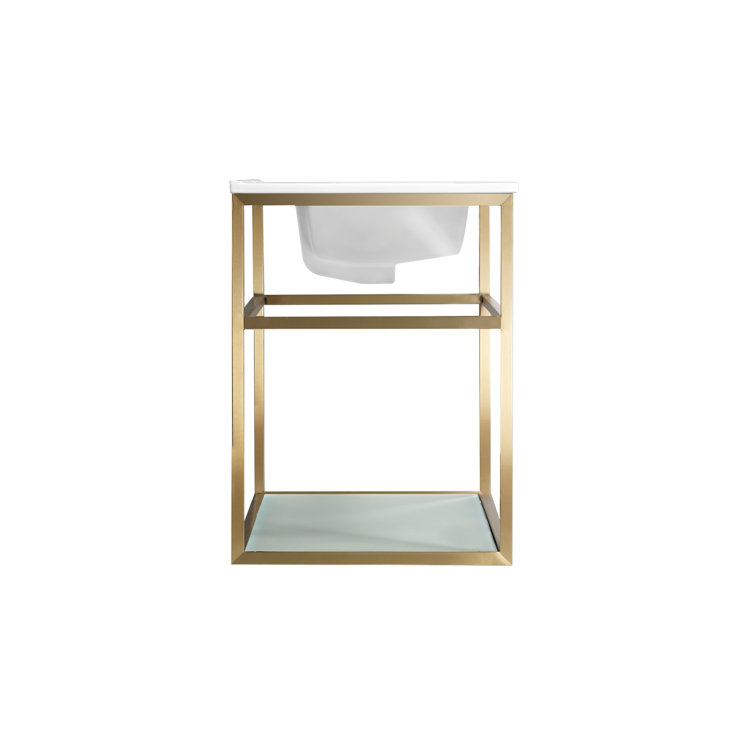 Pierre 36" Gold Stainless Steel Floating Bathroom Vanity with Glossy White Ceramic Sink
