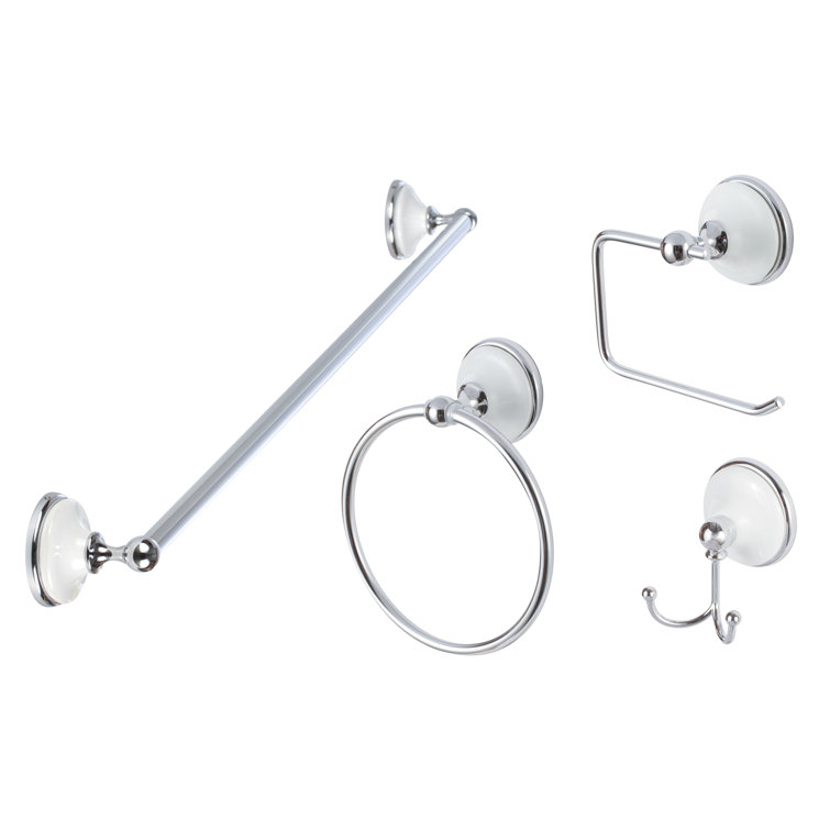Brighton Polished Chrome and White Ceramic 4-Piece Bathroom Hardware Set