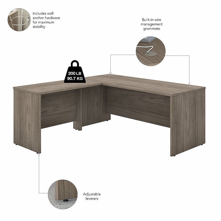 Modern Hickory L-Shaped Corner Desk with Filing Cabinet