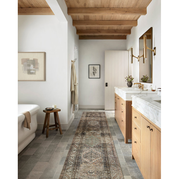 Light Blue and Clay Distressed Synthetic Runner Rug 2'6" x 9'6"