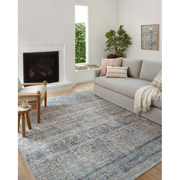 Billie Distressed Denim & Blush Runner Rug, 2'6" x 9'6"