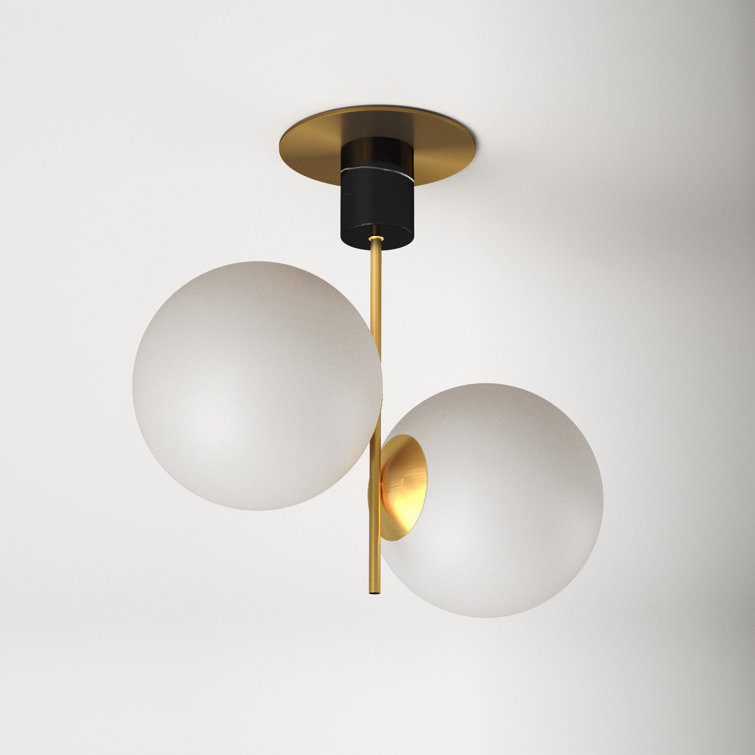 Scandinavian Mid-Century Modern Satin Brass & Black Globe Ceiling Light