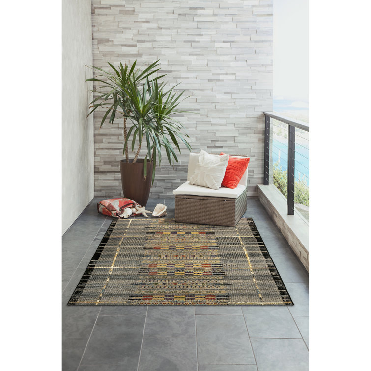 Sesena Black and Multicolor Geometric Flatwoven Synthetic Rug