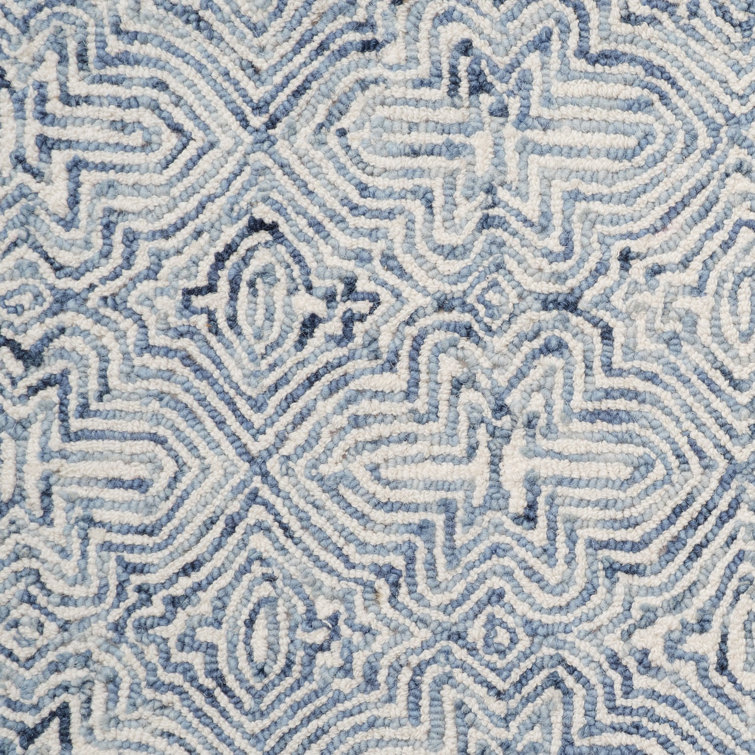 Handmade Blue and White Wool Tufted Area Rug
