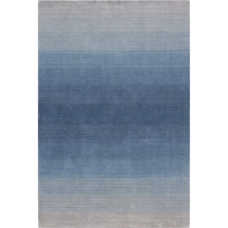 Handwoven Blue Ombre Wool Rectangular Area Rug 6' x 9'