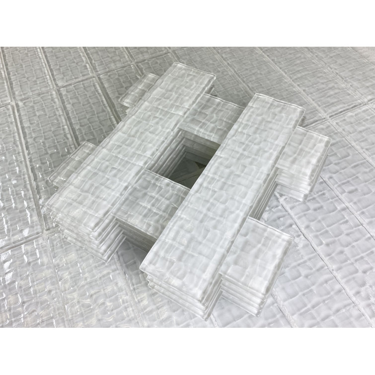 Metro Cubes 2x8 White Glossy Glass Subway Wall Tile