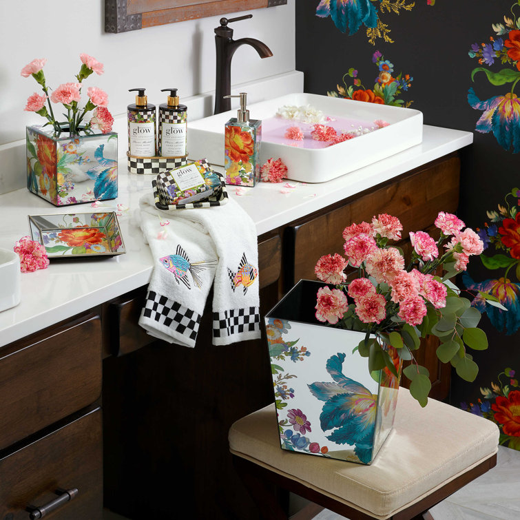 Floral Glass Waste Bin with Colorful Flower Design