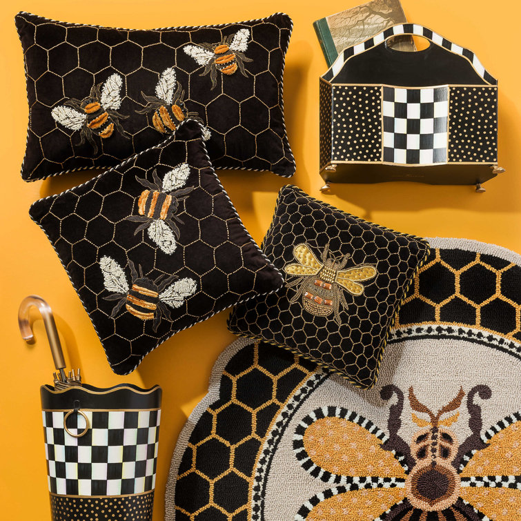 Kids' Square Velvet Pillow with Beaded Bee Design