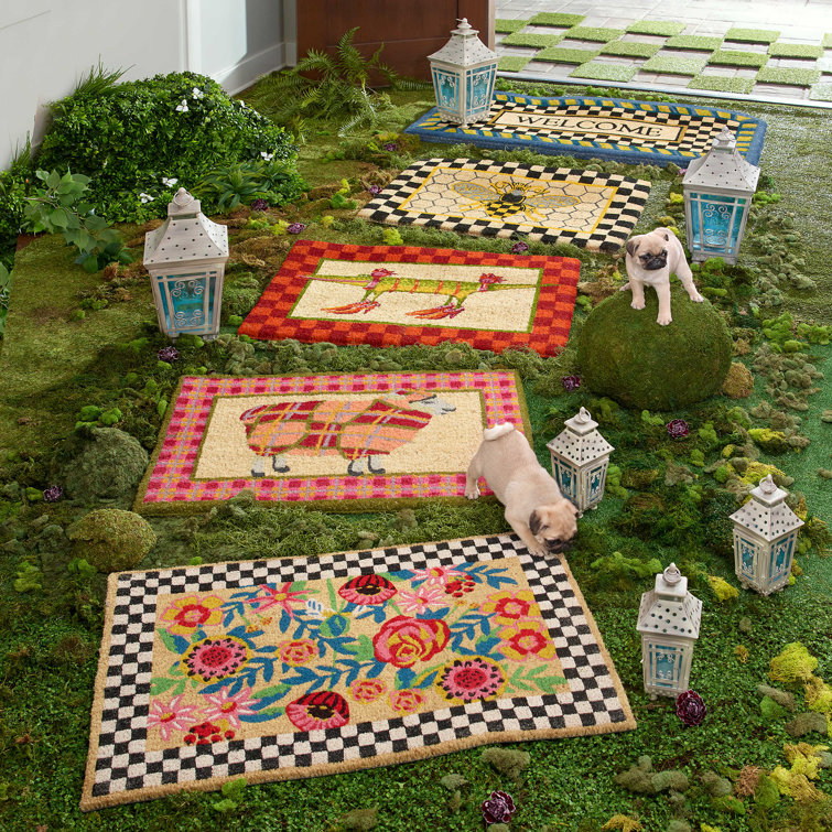 Low Pile Coir Queen Bee Outdoor Doormat with Wood Back