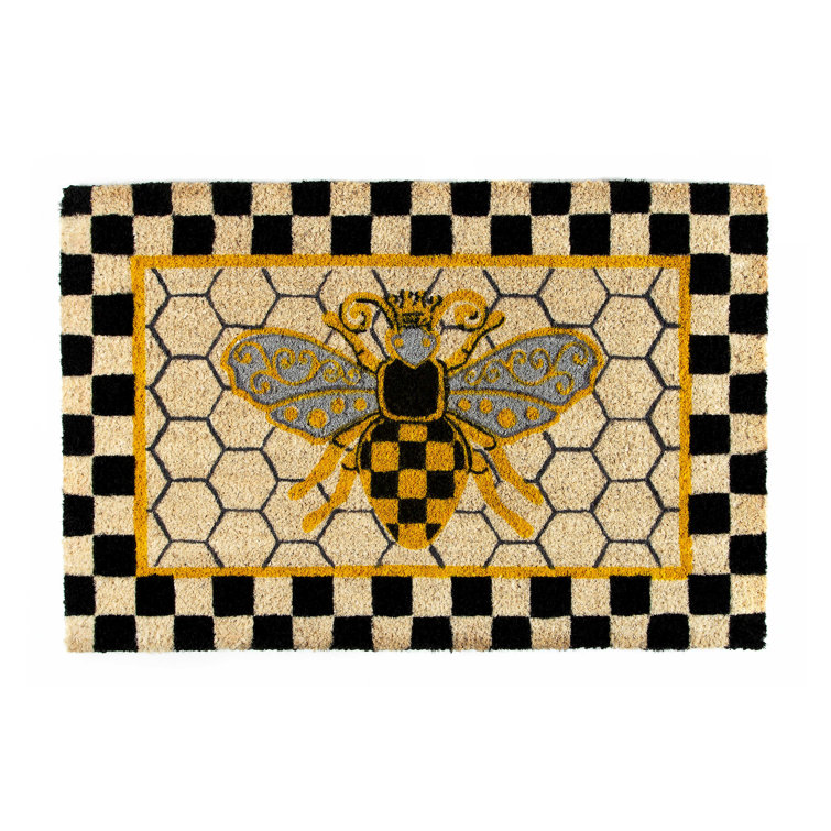Low Pile Coir Queen Bee Outdoor Doormat with Wood Back