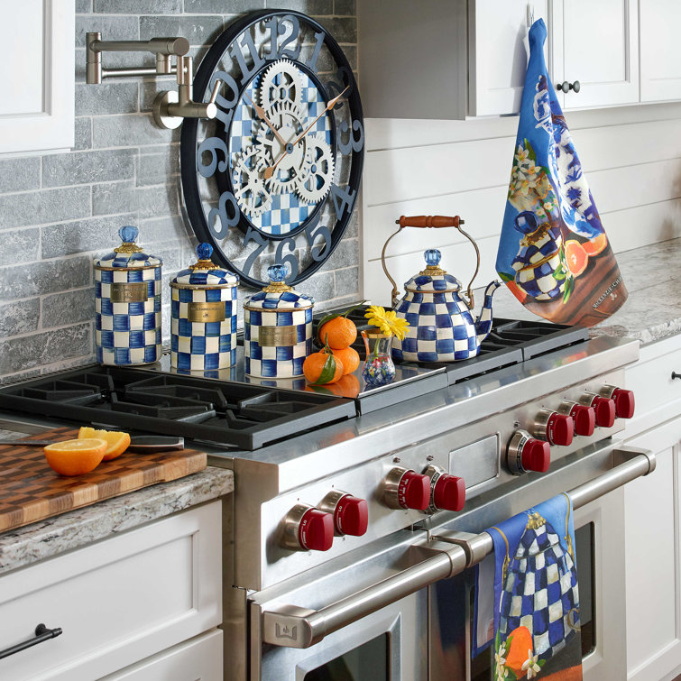 Regal Blue Check Stainless Steel Canister Set with Brass Accents