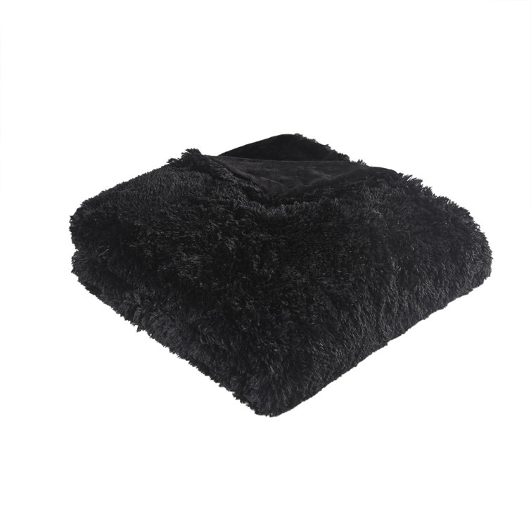 King Black Shaggy Faux Fur Duvet Cover Set